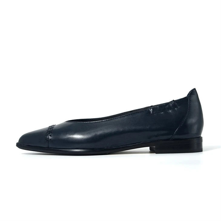 Minimalist Navy Blue Pointed Leather Flats suppliers