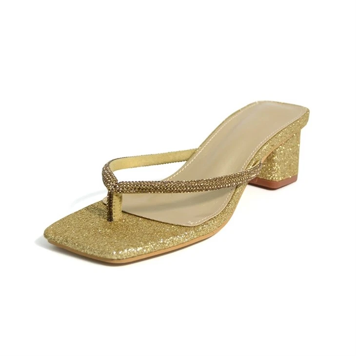 Women's Gold Rhinestone Thong Heeled Mules suppliers