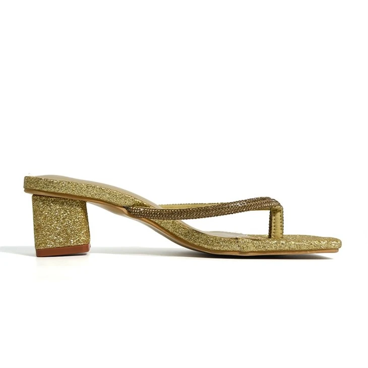 Women's Gold Rhinestone Thong Heeled Mules factory